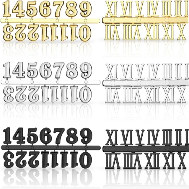carmdering Klokcijfers -DIY Klokcijfers Set – Arabische & Romeinse Cijfers in 3 Kleuren (Zwart, Goud, Zilver) – Zelfklevende Wandklok Decoratie voor DIY en Reparatie Veelkleurig