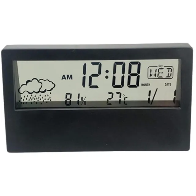 carmdering Digitale Wekker met Transparant Display – Batterijgevoede Tafelklok met Alarm, Datum, Temperatuur en Luchtvochtigheid – Modern & Compact Design voor Slaapkamer en Bureau - zwart