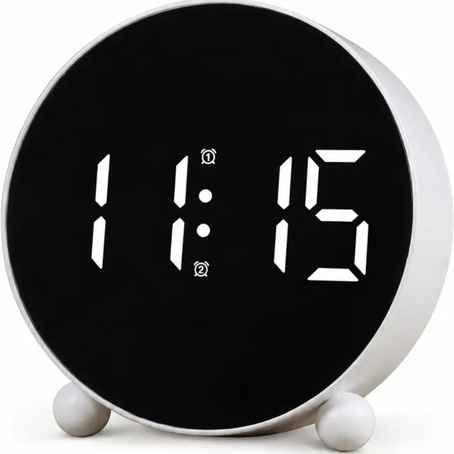 SWGOTA Witte ronde digitale LED-wekker met zwart display en twee voetjes - 11,5 x 11,2 x 4,1 cm