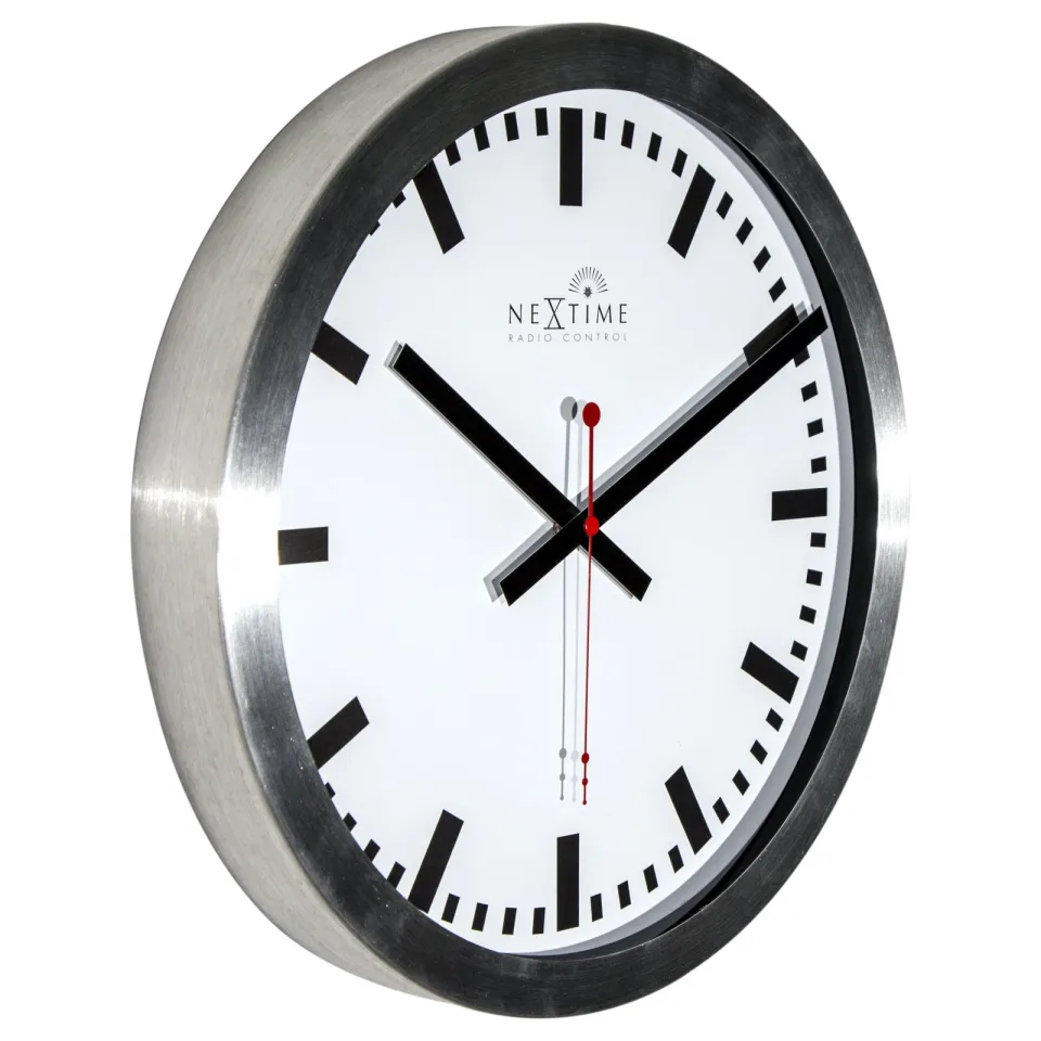 Nextime Wandklok - 35 cm - aluminium - 'Station radiogestuurd (DCF) streep', foto 2