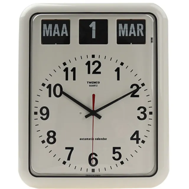 Twemco Dementieklok | Seniorenklok | Kalenderklok | Merk: Twemco | Model: BQ-12A | Kleur: Wit | Nederlandstalig