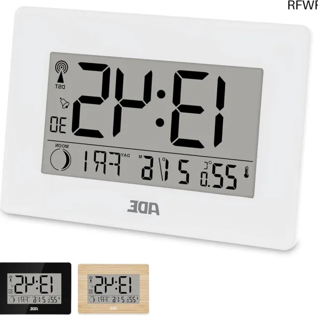 RFWR Digitale Radiogestuurde Klok met XXL Cijfers en Temperatuurweergave - Tafelklok en Wandklok met Kalenderfunctie Wit
