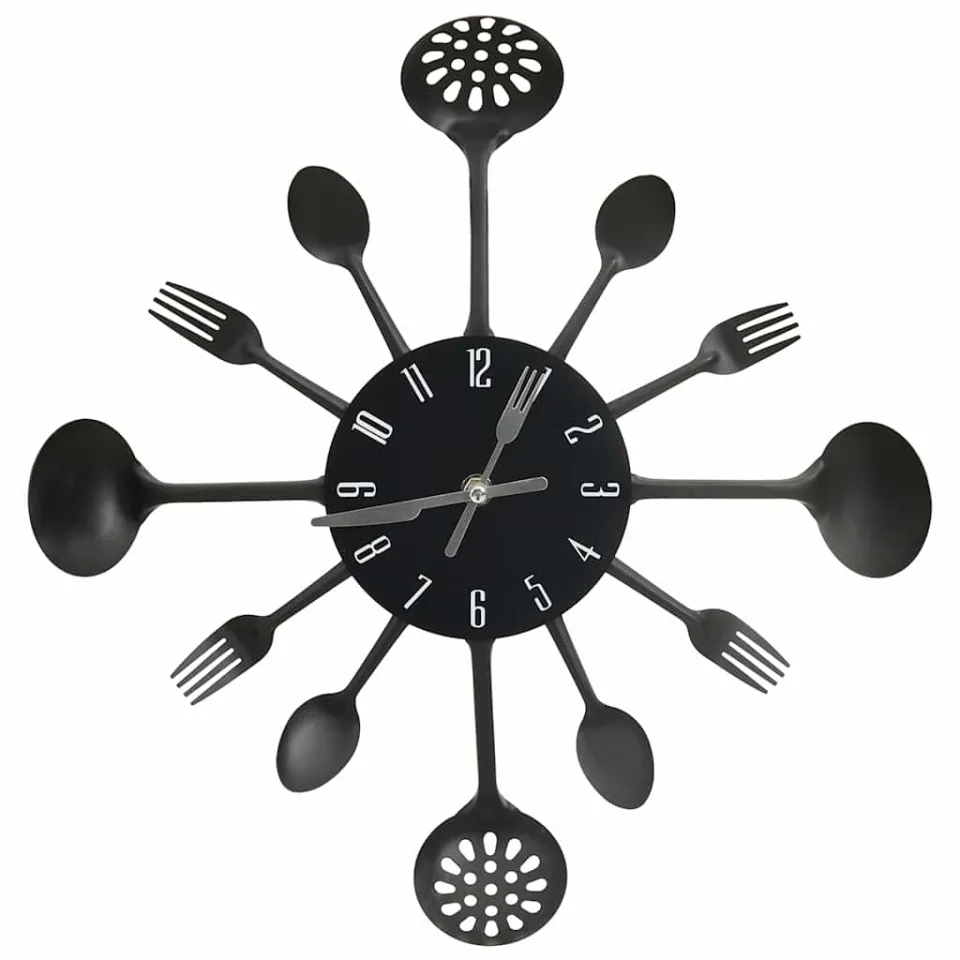 vidaXL Wandklok lepel-en-vork 40 cm aluminium zwart, foto 3