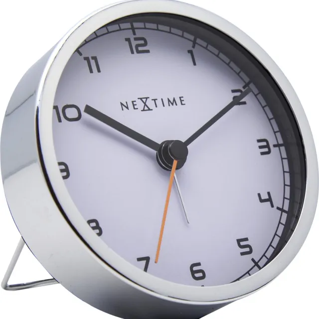 NeXtime Wekker - 9 x 9 x 7.5 cm - Metaal - Wit - 'Company Alarm'