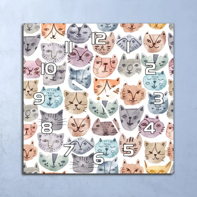 Coloray Wandklok - Kattengezichten Glazen Klok - 30x30 cm - Groente Wandklok - Wandklok Vierkant - Wandklok Scandinavisch - Wandklokken Woonkamer - Stille Wandklok Groente - Kattengezichten - Witte Handen