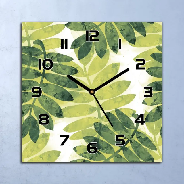 Coloray Wandklok - Bladerenjungle Klok Glas - 30x30 cm - Groente Wandklok - Wandklok Vierkant - Wandklok Industrieel - Wandklok Keuken - Stille Wandklok Groente - Bladerenjungle - Zwarte Handen
