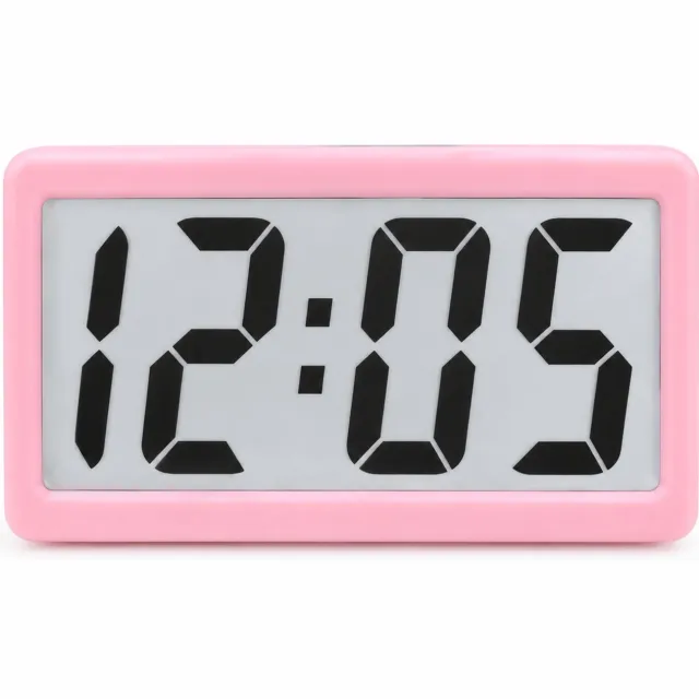 SWGOTA Digitale tafelklok met magnetische bevestiging - roze - LCD-tijdweergave - 11 mm dik - kunststof behuizing - batterijvoeding