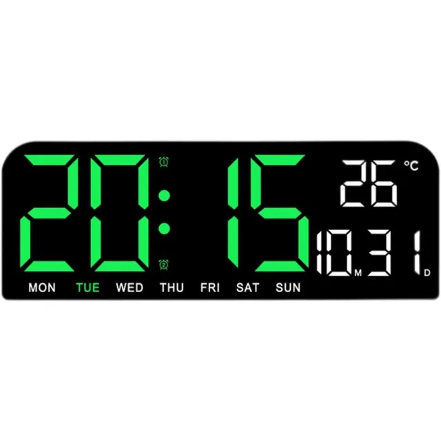 KZQ Grote Digitale Wandklok Met Helder Display Luid Alarm Datum en Weekdag Voor Thuis Kantoor Studiekamer Groen Zwart