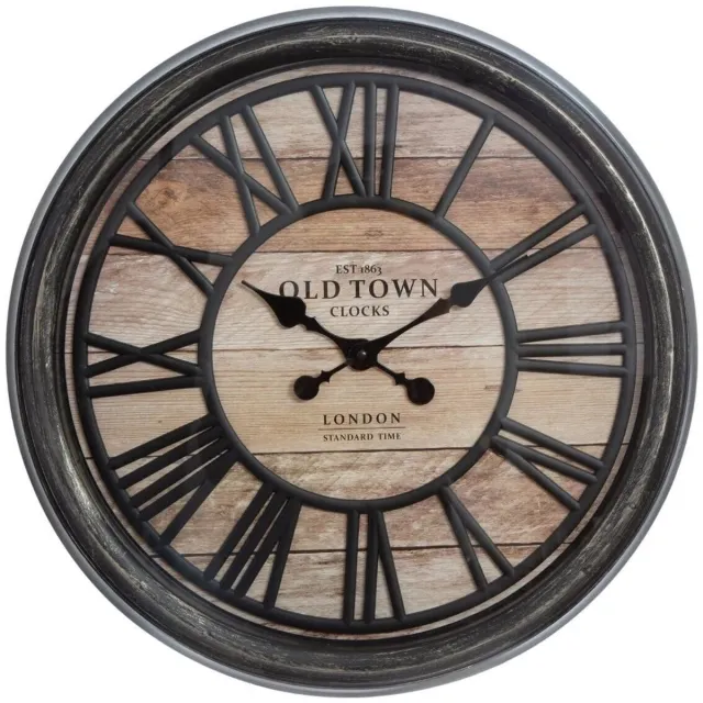 Industrieel In Huis Wandklok Industrieel ø 50cm - Wandklok Modern Design Zwart - Wandklok Landelijk Hout & Vintage - Wandklokken - Klok Stil Uurwerk - Klok Wand - Wandklok Retro Vintage Bruin / Zwart