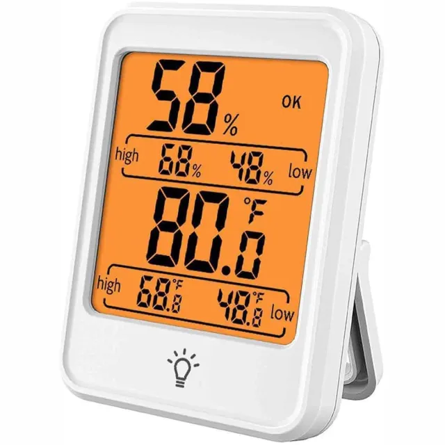 PZCC Digitale thermo-hygrometer - thermometer binnen buiten - Digitale Wekker - Slaapkamer - met achtergrondverlichting en magneet, registreert min/max temp en vocht voor babykamer kantoor wijnkelder - 6x8x2.3cm - wit