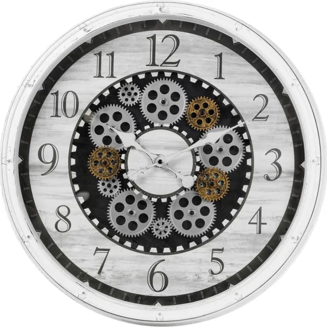 Segnale Grote wandklok van 48cm met roterend uurwerk wit houtlook, wit, zwart.