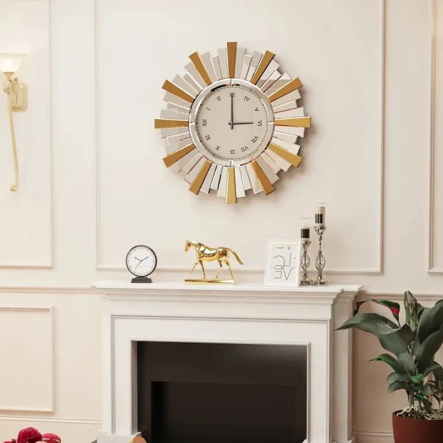 DHN Wandklok - Zilveren Gespiegelde Klok - Muurdecoratie - Spiegel Wandklok - Moderne Wanddecoratie - 60 cm