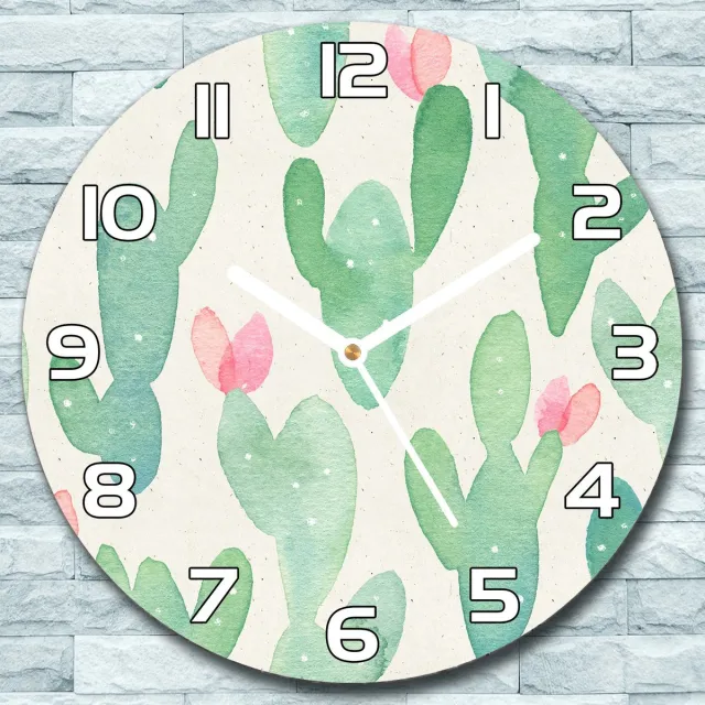 Coloray Wandklok - Cactussen Glazen Wandklok - 30fi cm - Groente Wandklok - Wandklok Ronde - Wandklok Klassiek - Wandklokken Woonkamer - Stille Wandklok Groente - Cactussen - Witte Handen