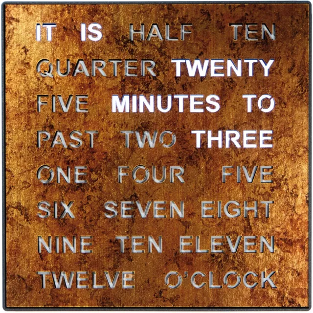 Intertime Woordklok | Wandklok | Tafelklok | 28x28 | Epoxy brons | Engels