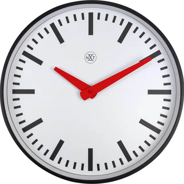 NeXtime nXt Newcastle – Stationsklok – 25 cm – Metaal – Wit – Stille klok zwart