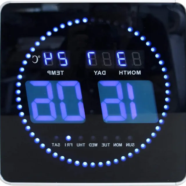 Thuys Digitale Klok – Zwart En Blauw – 28 x 28 cm – Wandklok – LED Display – Moderne Tijdweergave