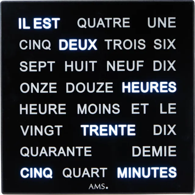 Intertime Woordklok | Wandklok | Tafelklok | 28x28 | Zwart | Frans