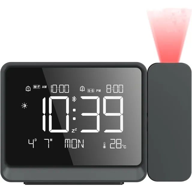 VHV Wekker - Digitale Wekker - Projectie Wekker - USB-oplaadpoort - Automatische Bluetooth-synchronisatie - Instelbaar volume - Voor slaapkamers - Plafondmontage - Zwart