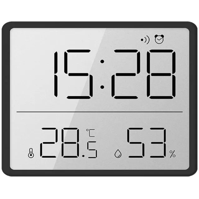 Triumpunpre Digitale Wandklok / Tafelklok 9,3 x 7,3 cm - Met Temperatuur- & Vochtigheidsmeter - LCD-scherm met Grote Cijfers - Inclusief Magneet, Standaard & Ophanggat - Zwart/Wit - Voor Woonkamer, Slaapkamer & Kantoor