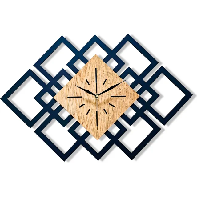 Ornament Handgemaakte Grote Houten Wandklok – Modern Minimalistisch Design,Rechthoekig Horizontaal,Loftstijl, Geruisloos, Zonder Tikkend Geluid – Voor Woonkamer, Slaapkamer, Keuken – Unieke Wanddecoratie, Industrieel Design & Stil Uurwerk,zwart en hout zwart - gouden eik