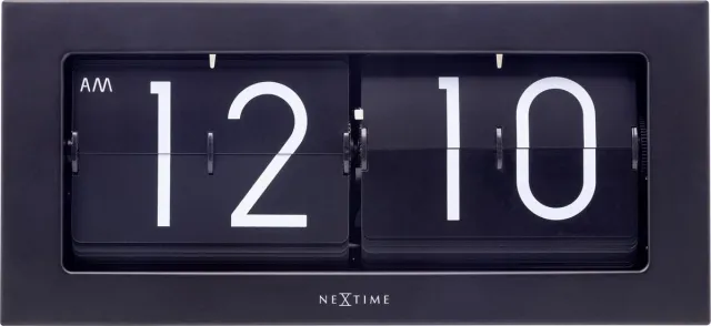 NeXtime Flip Klok - Tafelklok/ Wandklok -Zwart - Metaal- 36x16x8.5 cm -Big Flip