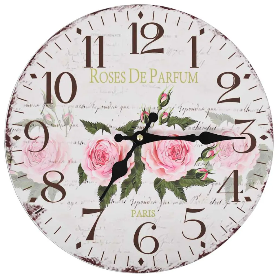 vidaXL Wandklok vintage stijl 30 cm bloemen meerkleurig, foto 3