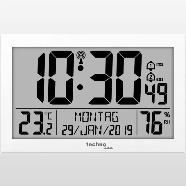 Technoline WS8016 Moderne Digitale Radioklok, met temperatuurweergave, kunststof, wit, 225 x 143 x 24 mm White