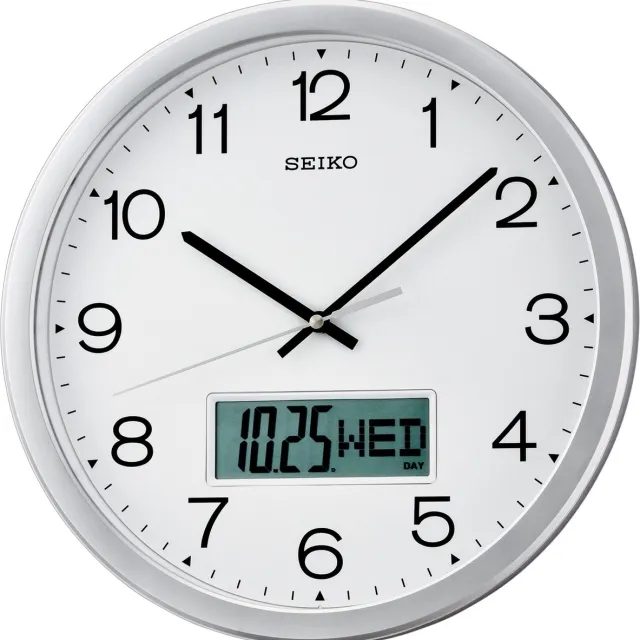 Seiko wandklok - QXL007S Wit Kunststof Ø35cm - LCD kalender