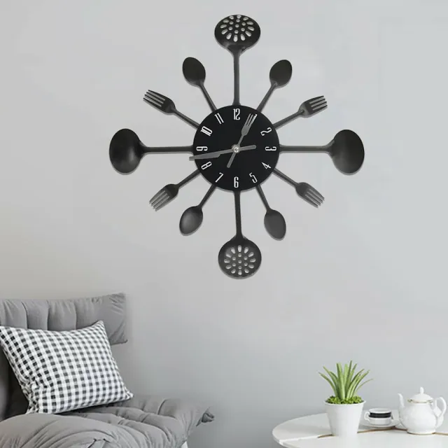 vidaXL Wandklok lepel-en-vork 40 cm aluminium zwart, foto 2