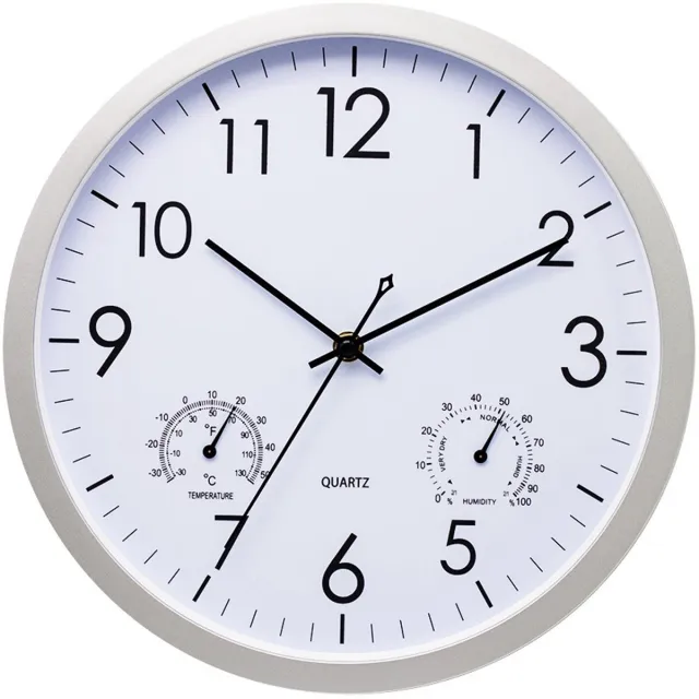 oneay 12-inch wandklok met temperatuur- en luchtvochtigheidsweergave – Aluminium frame – Stil en nauwkeurig uurwerk – Decoratieve wandklok voor keuken, woonkamer en slaapkamer Wit