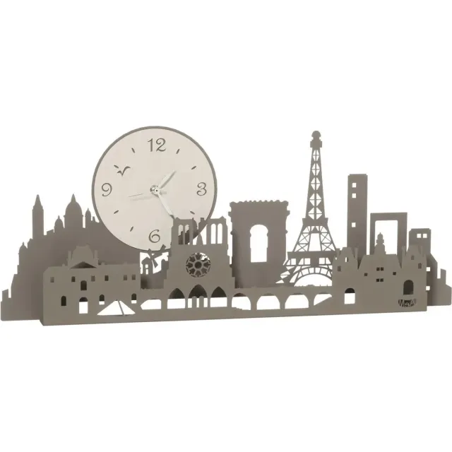 MadDeco Arti e Mestieri - klok - metalen - wandklok - skyline Parijs - Paris modderkleurig