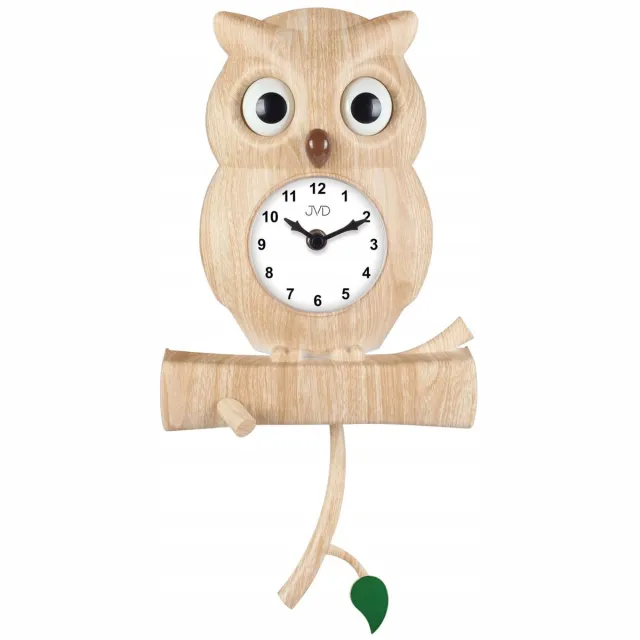 JVD Kinderwandklok met opwinding - Uil - 20x40 cm - Stille Uurwerk Lichtbruin