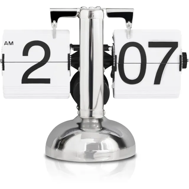 GelldG Tafelklok – Vouwklok – Digitale retro vouwklok – Automatische rotatie – Mechanische vouwklok met één poot – Geschikt voor woonkamer, studeerkamer en kantoor zilver