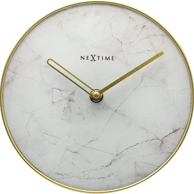 NeXtime Marble – Stille Tafelklok – 20 cm – Glas/Metaal – Wit