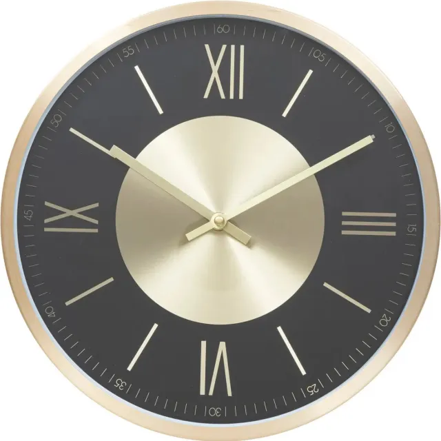 Atmosphera Wandklok/muur klok Roma Infinity - Vintage Metal - Dia 30 cm - metaal/kunststof - zwart/goud - Luxe klokken Goudkleurig