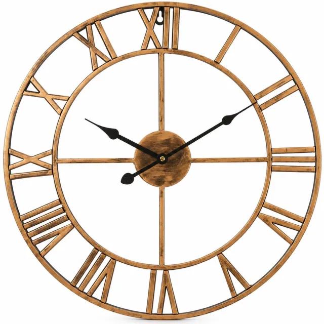 SWGOTA Ronde wandklok 47 cm bronskleurig - Open metalen frame met Romeinse cijfers en zwarte wijzers - Retro wanddecoratie