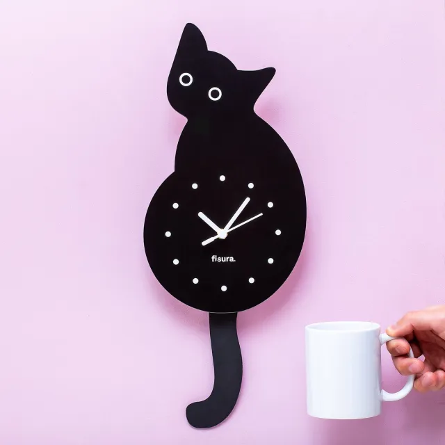 Fisura Wandklok Kat - zwart