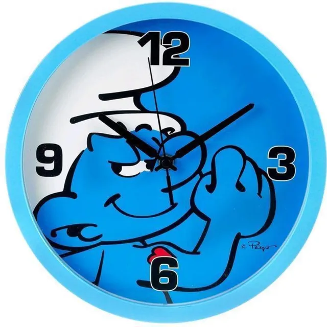Leisure De smurfen wandklok potige smurf(+/- 27cm), merk : Leisure. blauw