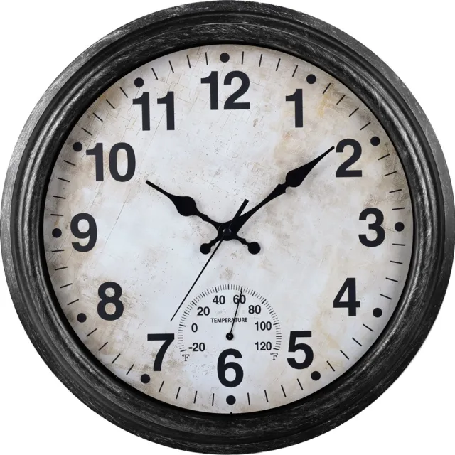 IvoQ Retro Wandklok – 40 cm – Waterdicht – Stille Quartz Klok – Met Thermometer Vintage