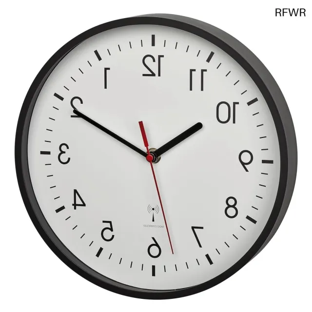 RFWR Analoge radiogestuurde wandklok met glazen kap - Nauwkeurig en Modern, 245 x 245 x 42 mm, Zwart