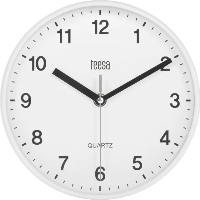 Teesa TSA0038 - Analoge Wandklok -Quartz uurwerk - analoge tijdweergave - witte wijzerplaat - 20 cm - eenvoudig aan de muur te hangen - Wit