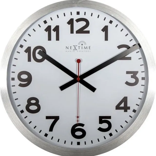 NeXtime NE-3999ARRC Wandklok Dia. 35 Cm, Aluminium, Wit, 'Station' Radio Controlled (DCF) Zwart