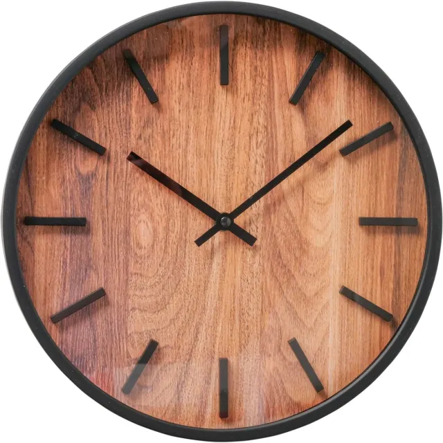 Boltze Wandklok - Klok - Rond – 30 cm – Houtlook & Zwart Metaal – Modern Design