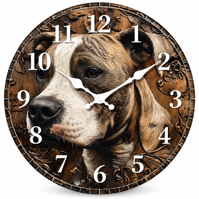 SWGOTA Ronde wandklok met hondenmotief, 12 inch (29,7 cm), stil quartz-uurwerk, witte cijfers en wijzers Bruin