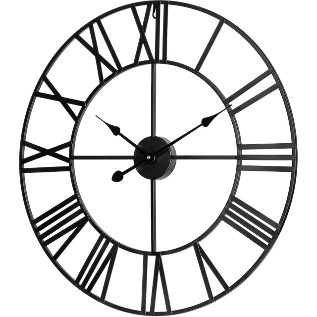 Teesa TSA0039 - Retro wandklok - Romeinse cijfers - quartz uurwerk - Ø60cm metaal - zwart