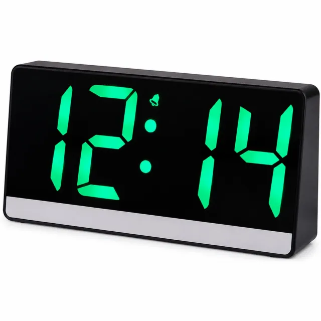 SWGOTA Digitale LED-spiegelwekker met groene cijfers en temperatuurweergave, zwarte behuizing, 165 x 82 x 30 mm