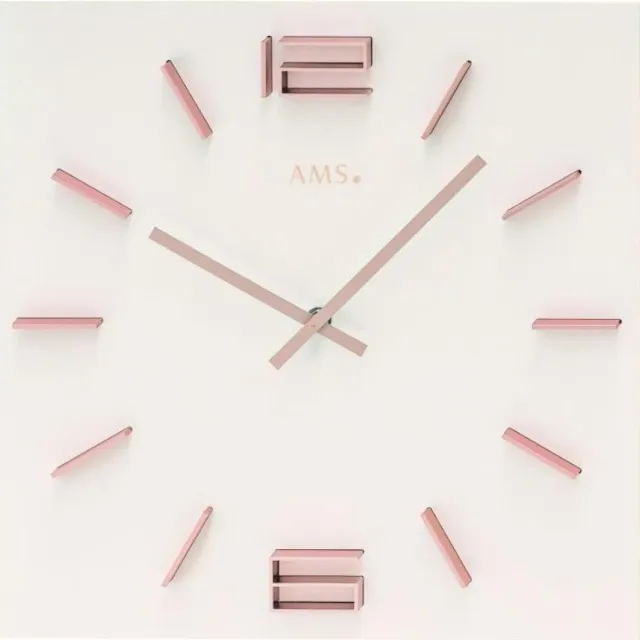 AMS W9592 - Wandklok - Analoog - Hout - Aluminium - Wit - Roze