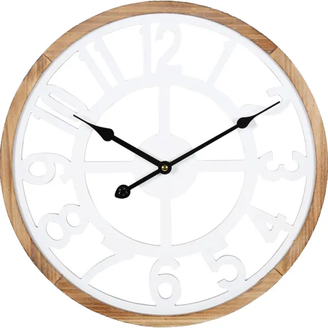 OSTARIA Wandklok/muur klok - D40 cm - MDF/hout - wit/bruin - keuken/kamer