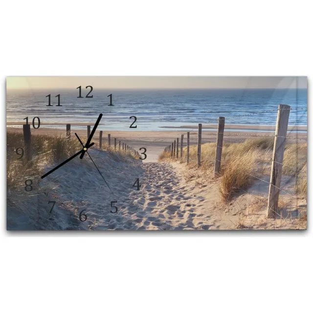 Mydesignglas Grote Glazen Wandklok XXL Wandklok 60x30 cm - Gehard Glas - Pad naar de Noordzee Zwart - Stille Klok voor Woonkamer & Keuken - Modern Design