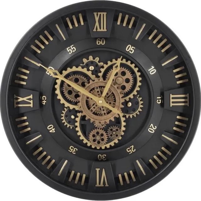 Goedegebuure Wandklok met draaiende tandwielen - industriele wandklok - zwart goud - diameter 46cm